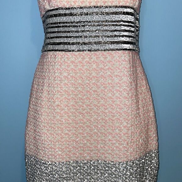 Badgley Mischka Sequin Beaded Sleeveless Mini Sheath Cocktail Dress - Picture 4 of 16